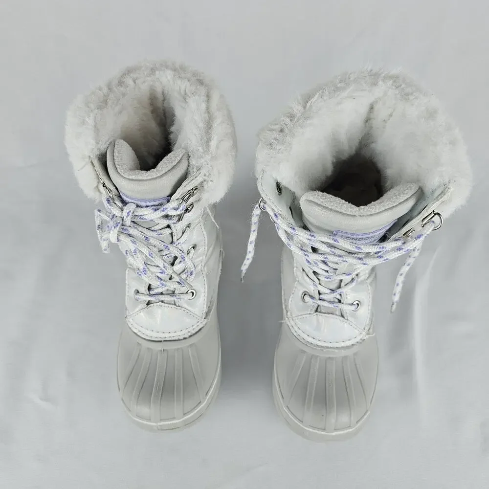 London Fog Girls Bell Court Winter Snow Boots Silver Iridescent Faux Fur Size 12